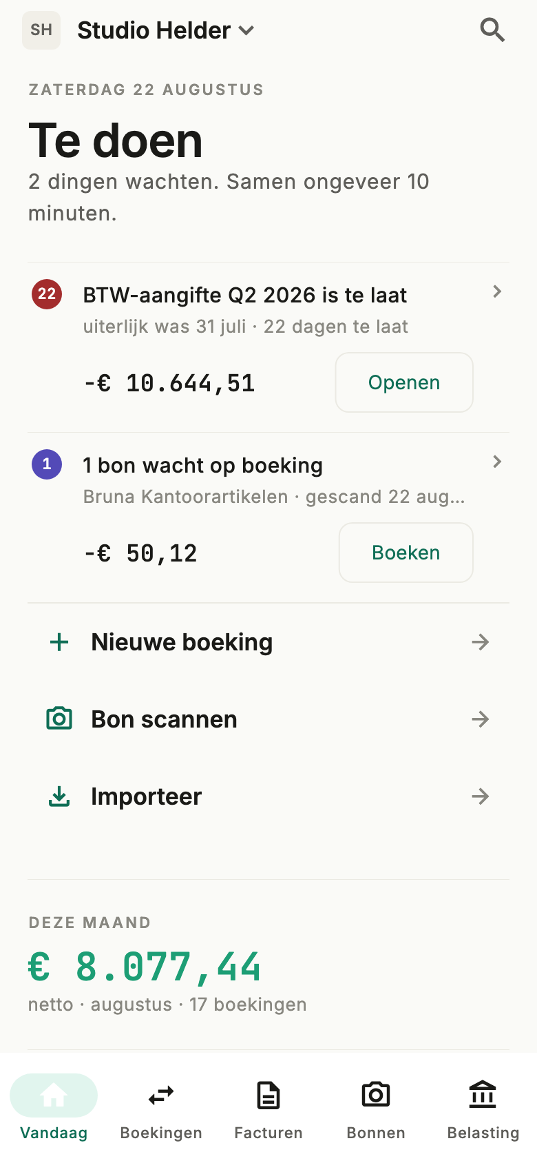 boeq op iPhone — hetzelfde Vandaag-dashboard in je broekzak